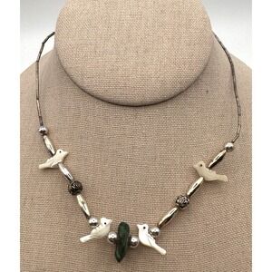 Vintage Fetish Bird Necklace Southwestern Mother of Pearl Green Stone